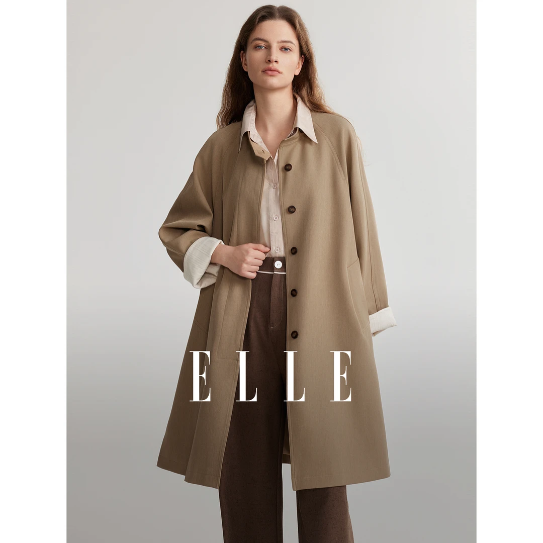 ELLE法式气质百搭风衣外套2025春季新款风感波粒中长款ED49346