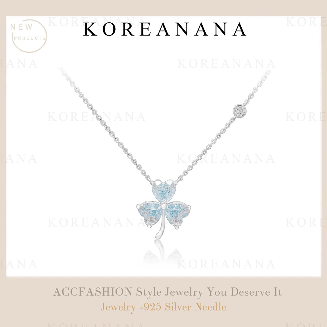 坠链均925银合成锆石 镀K金 轻奢小众设计感三叶花项链E284