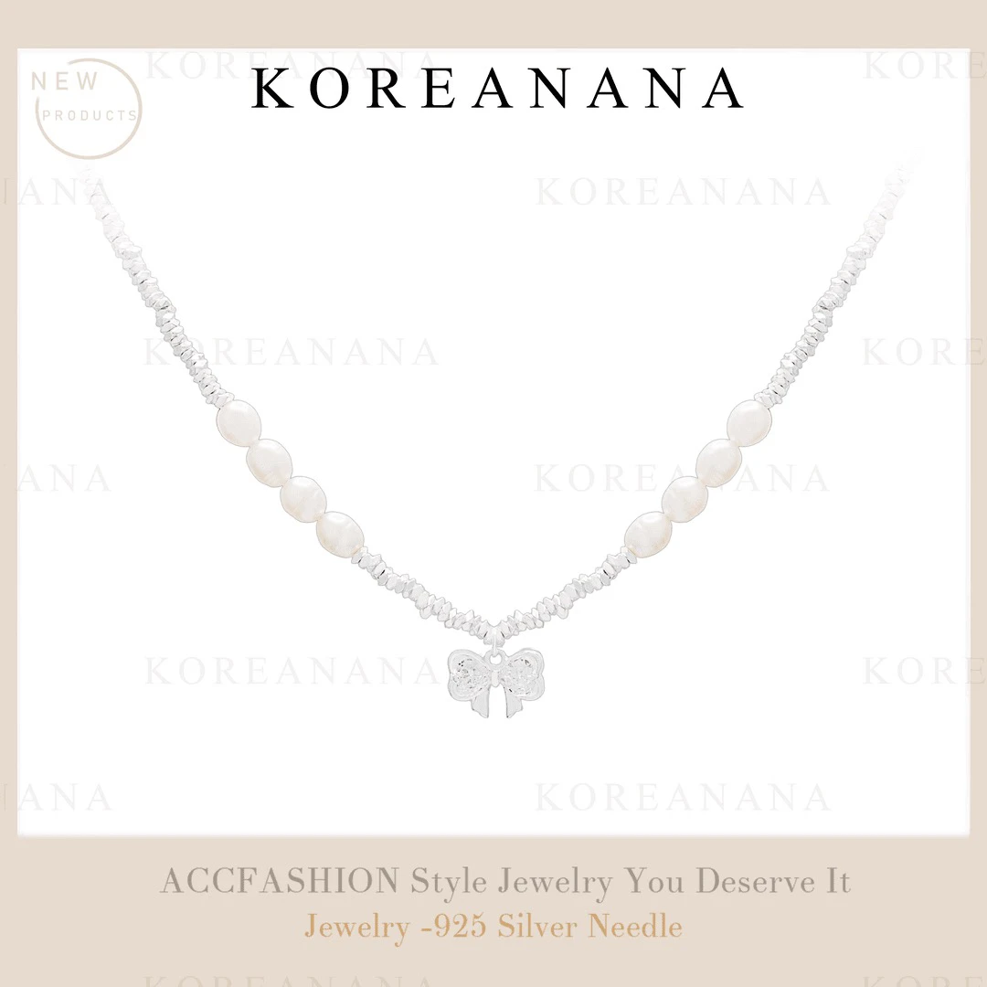 铜合金仿珍珠项链 轻奢简约碎银子蝴蝶结珠珠项链E306