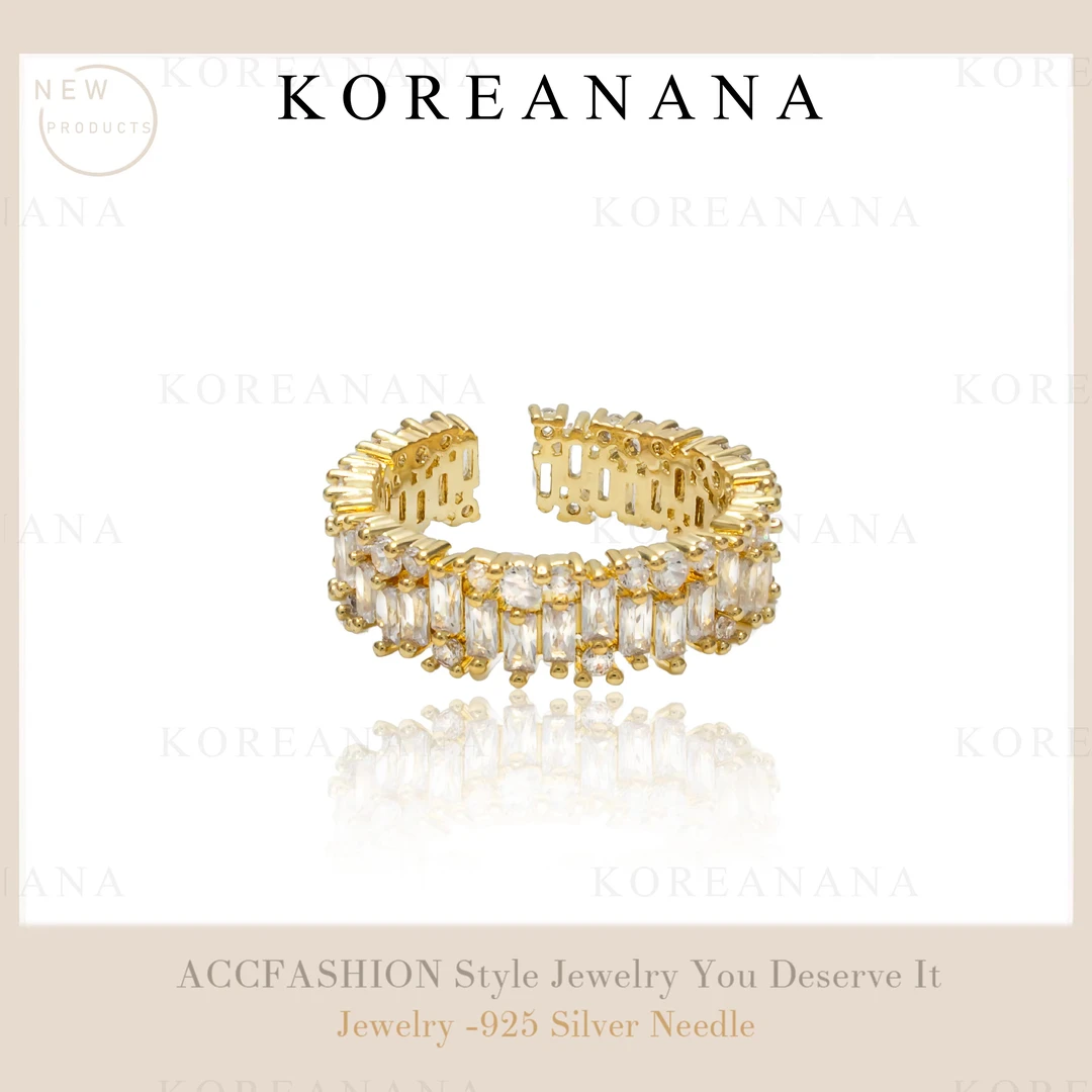 铜合金合成锆石戒指  轻奢ins风闪闪锆石开口戒指D001