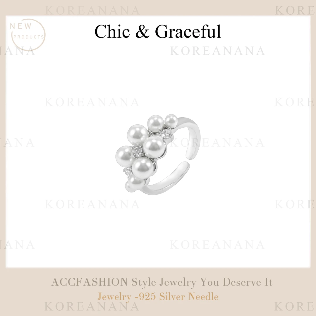 铜合金合成锆石戒指 轻奢冷淡小众珠珠开口戒指D088