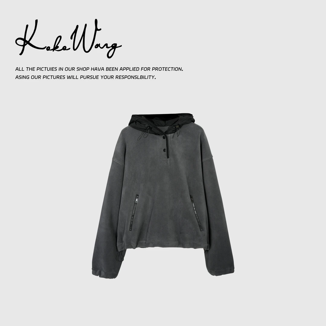 KOKO WANG早秋连帽休闲显瘦百搭自热暖绒帽衫上衣542404I27T42