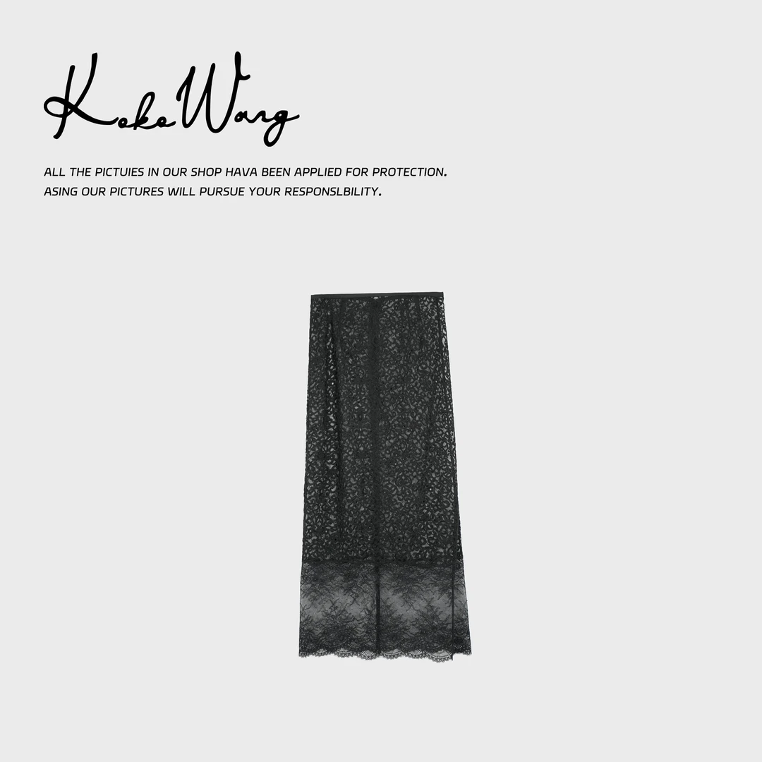 KOKO WANG蕾丝一步裙高腰显瘦开叉中长款包臀半身裙412444K08Q41