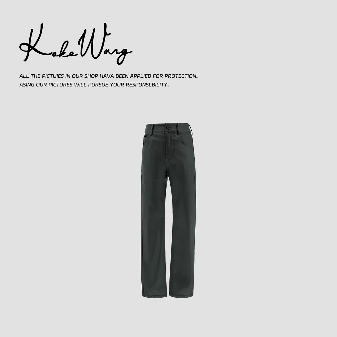 KOKO WANG 秋冬新款高腰涂层显瘦百搭休闲裤412444J12K41