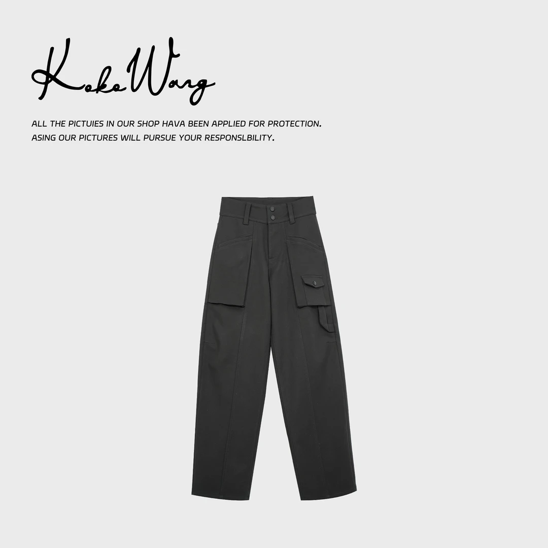 KOKO WANG加绒加厚时尚大口袋户外工装风百搭休闲裤412444K30K41
