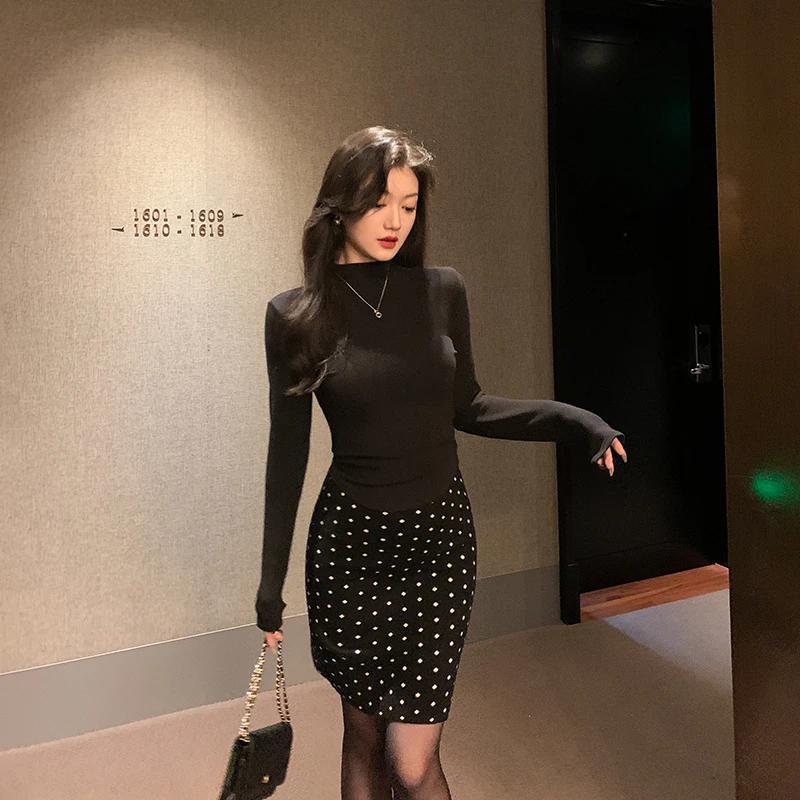 林关关 半高领正肩长袖T恤针织内搭打底衫修身紧身T-G51246