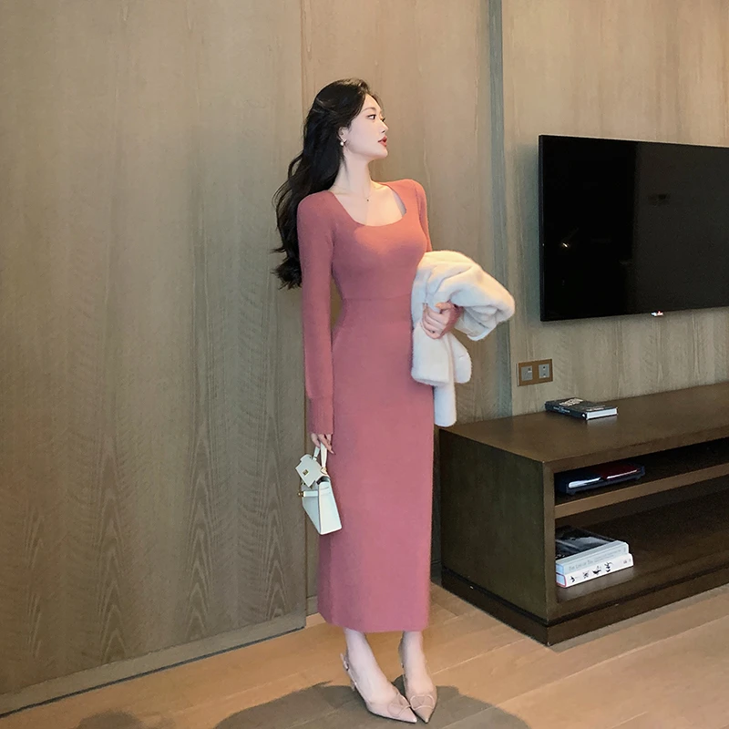 林关关针织连衣裙秋冬气质法式裙包臀裙超好看长袖连身裙80665