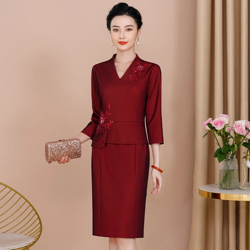 显瘦中式连衣裙年轻时尚优雅中老年喜婆婆妈妈礼服高贵气质新娘