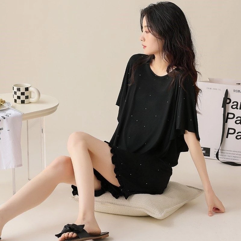 睡衣女夏季薄款莫代尔短袖大码新款高级感夏天冰丝凉感家居服套装