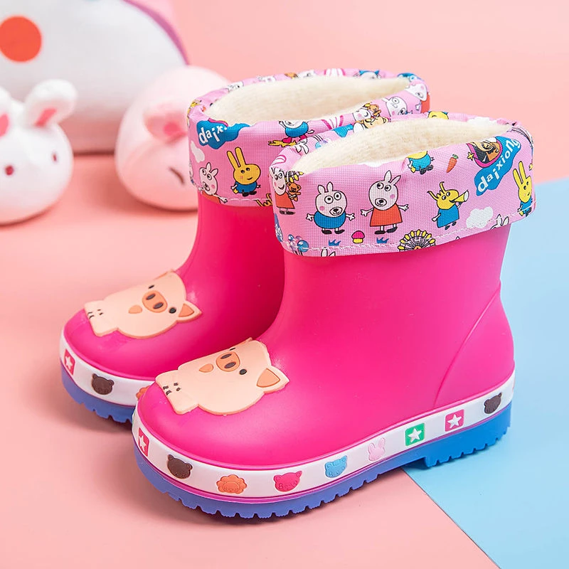 卡通雨鞋儿童保暖加绒防滑水鞋宝宝小童中童可爱雨靴幼儿玩水女童