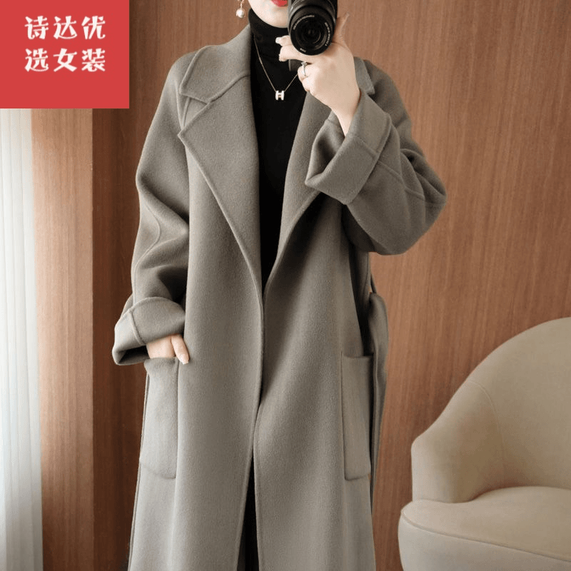 2023年秋冬新款高端双面毛呢大衣女宽松加厚韩版毛呢外套