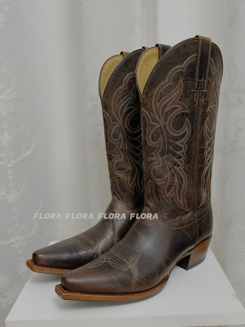 新靴7.5/肯豆同款西部牛仔靴机车靴骑马靴小众靴