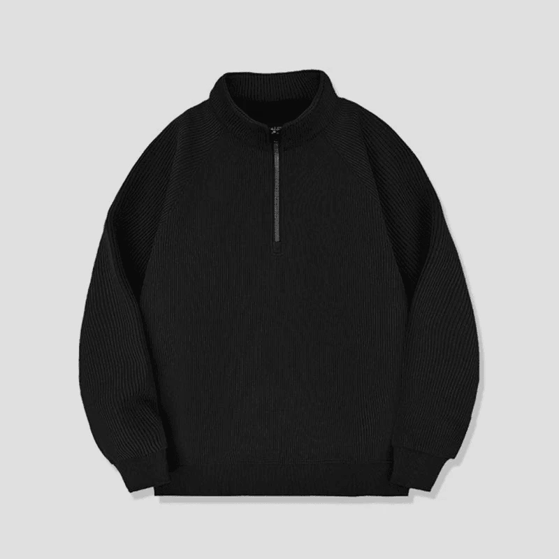 秋冬肌理感半拉链立领卫衣男冬天加绒加厚舒适坑条纹上衣潮男外套