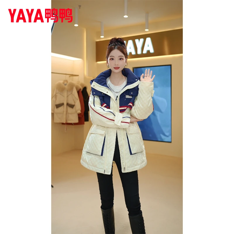 YAYA/鸭鸭(YA23Y071)派克韩版百搭中长款防风时尚保暖羽绒服外套