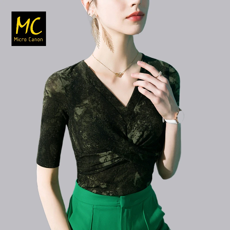 新中式国风古典舞服上衣女中袖修身显瘦夏季新款广场舞摩登舞服