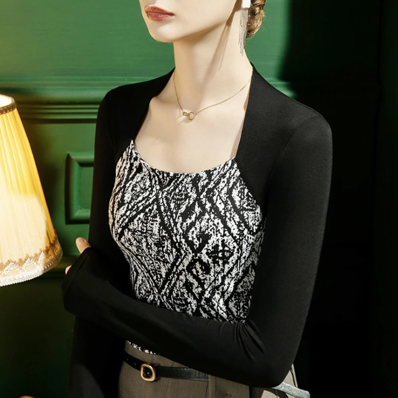 古典服长袖拼接圆领现代舞练功服