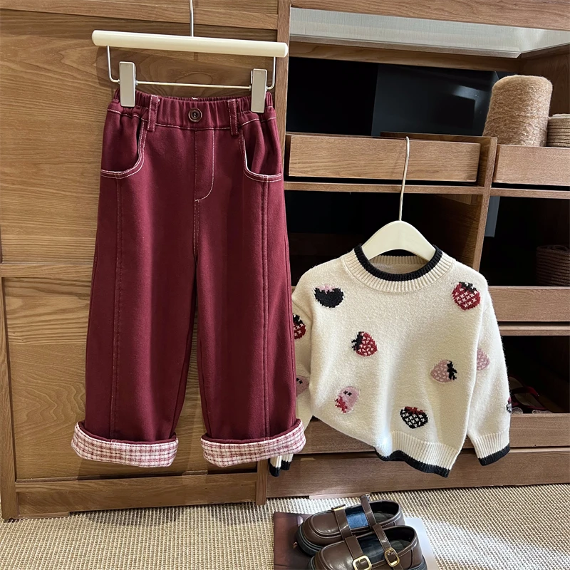 现货【松萝】长裤4459加绒加厚休闲裤一体绒女童时尚韩版冬装裤子