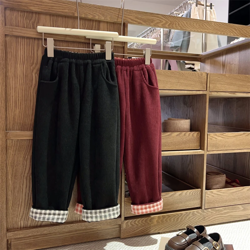 现货【黑马】4365加绒加厚一体绒萝卜裤女童冬装百搭保暖长裤