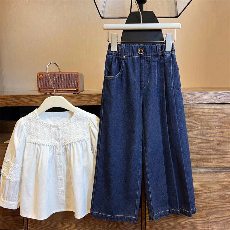 现货【可莱】100%棉直筒长裤3108女宝秋季牛仔裤单层不加绒无弹力