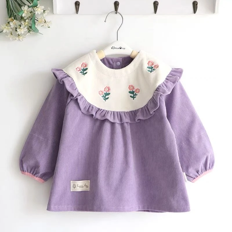 女孩罩衣宝宝吃饭防水防脏秋冬长袖围裙儿童外穿围兜可爱反穿衣