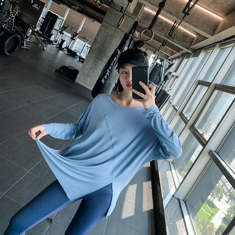 苏缇妮开叉瑜伽服t恤女宽松显瘦圆领速干透气跑步运动训练健身衣