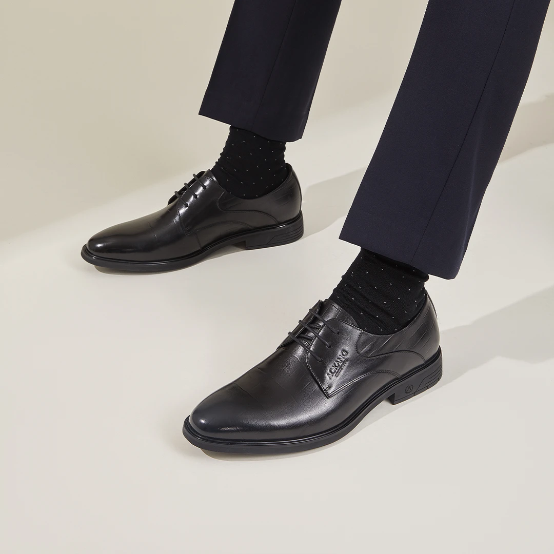 【大码】奥康英伦系带透气商务正装百搭真皮格纹时尚休闲男系带婚鞋