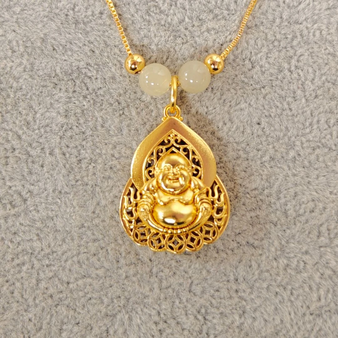 【金月亮宠粉款】24K足金999金珠和田玉火焰佛吊坠