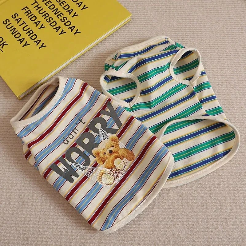 狗狗猫咪夏季衣服春夏装透气条纹宠物薄款狗衣服比熊泰迪夏天背心