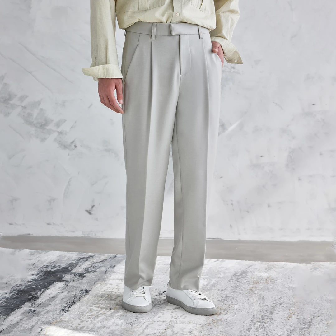 春秋季挺阔垂坠混纺面料微阔宽松直筒休闲长裤男西裤长裤