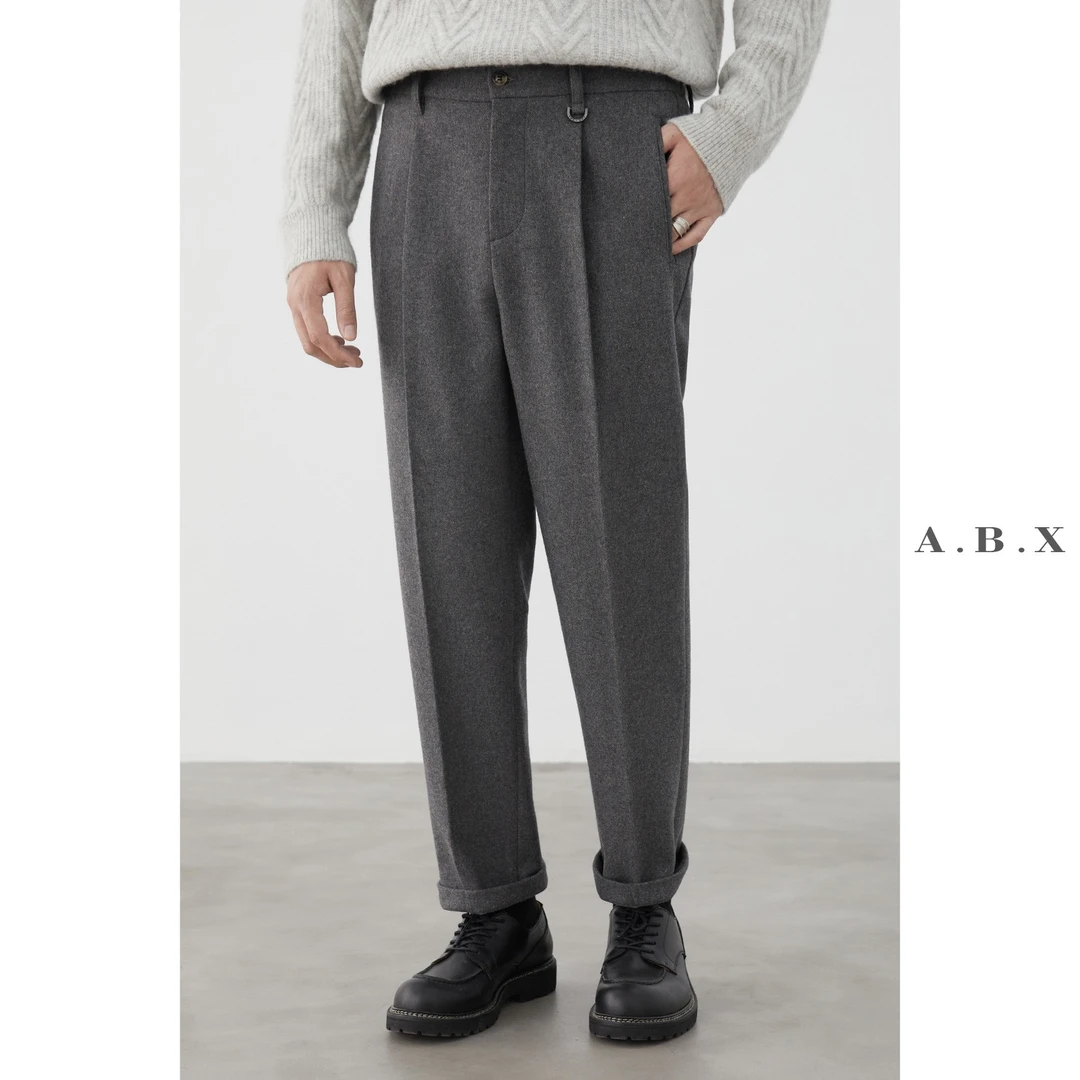 a.b.x定纺羊毛呢子面料 冬季加厚宽松直筒休闲男