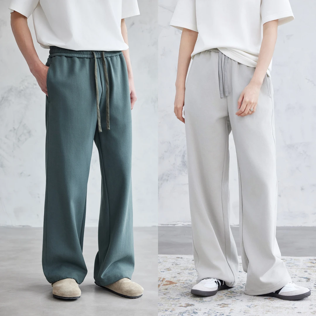 夏季280G双面棉混纺面料全松紧腰可束脚休闲卫裤男宽松直筒长裤子