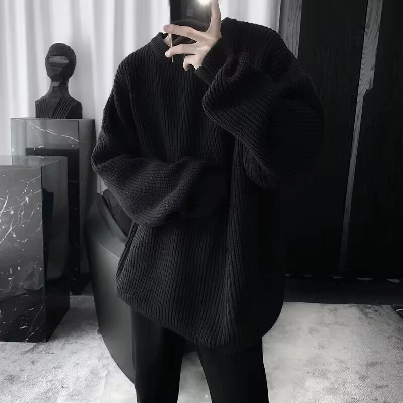 仓石一树新款黑色毛衣男秋冬宽松慵懒风情侣针织衫打底毛衫线衣潮