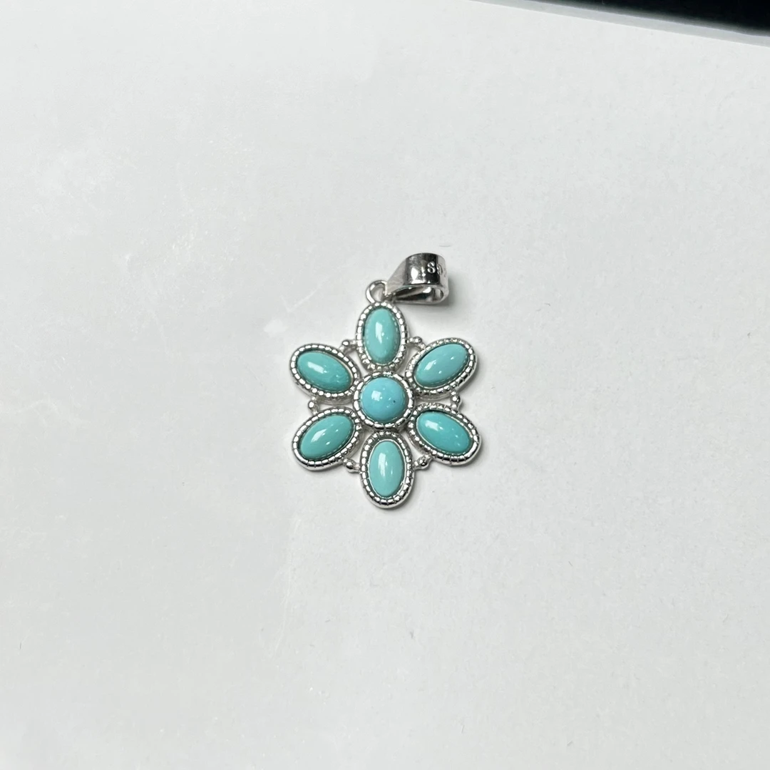 【大猫珠宝】月儿潭s925雪龙花绿松石吊坠 KT24082204