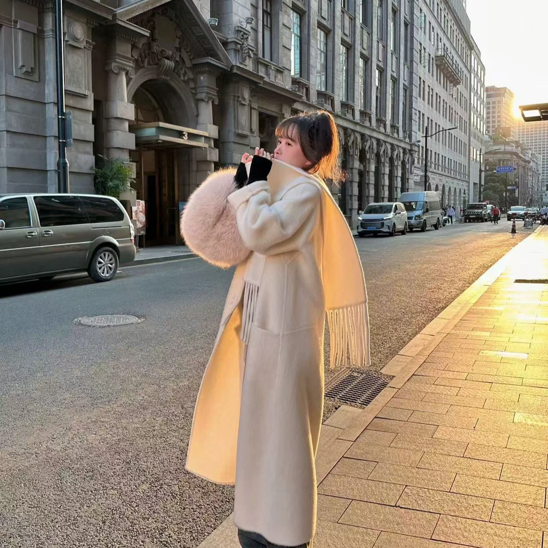 【US专属】24015气质网红针织时尚百搭宽松长款秋冬大衣