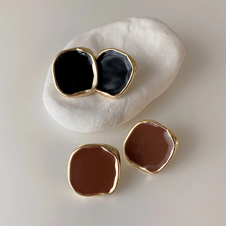 铜合金耳饰 法式复古不规则滴油耳钉时尚个性简约百搭港风气质ins