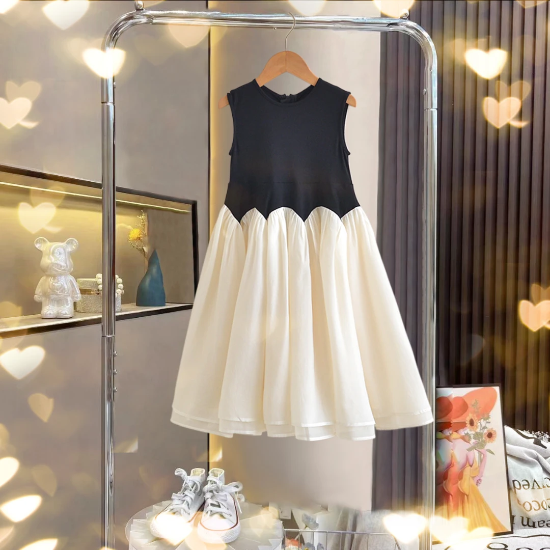 女童背心裙夏装2024新款洋气儿童网纱公主裙中大童时尚无袖连衣裙
