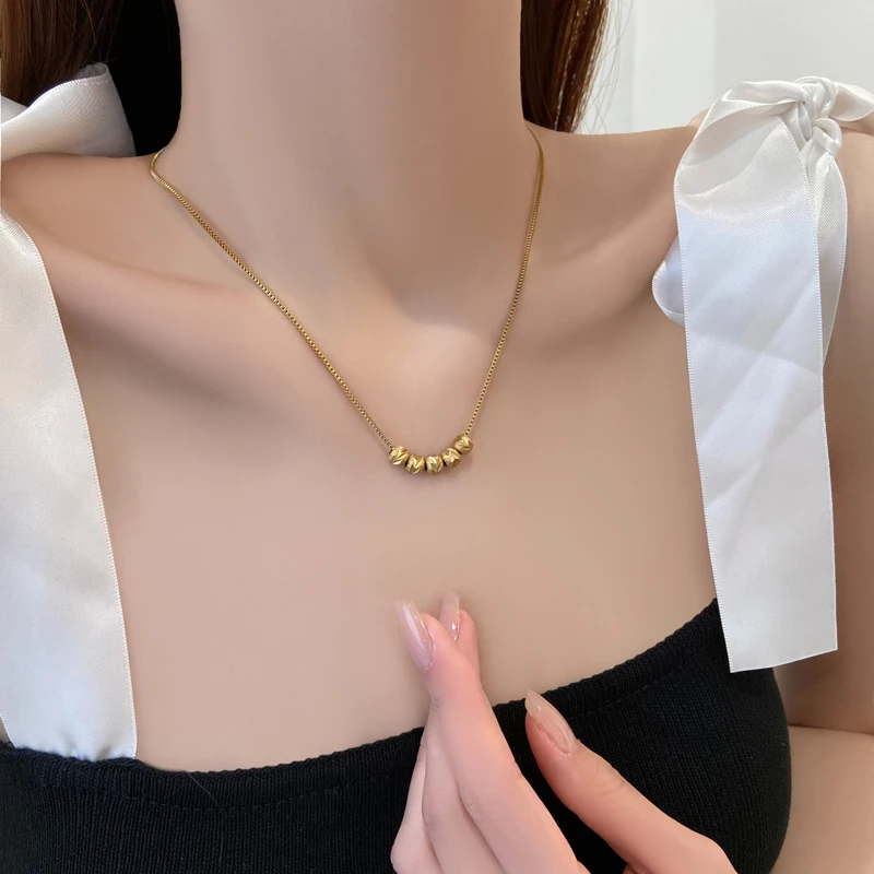 钛钢项链 五福临门项链女金色珠子不掉色高级感招财转运珠锁骨链