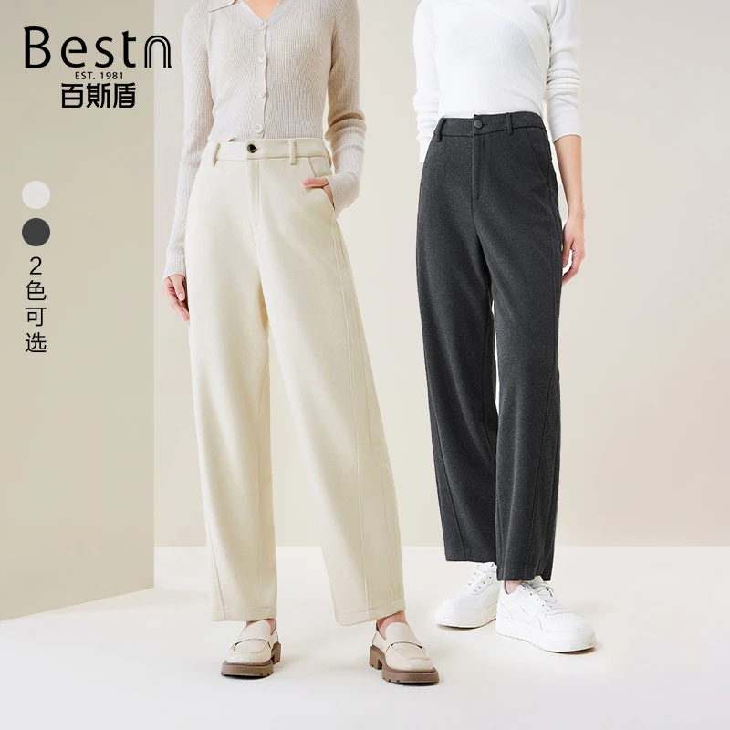 百斯盾九分弯刀裤女士休闲裤2024秋冬新款柔软保暖加绒加厚香蕉裤