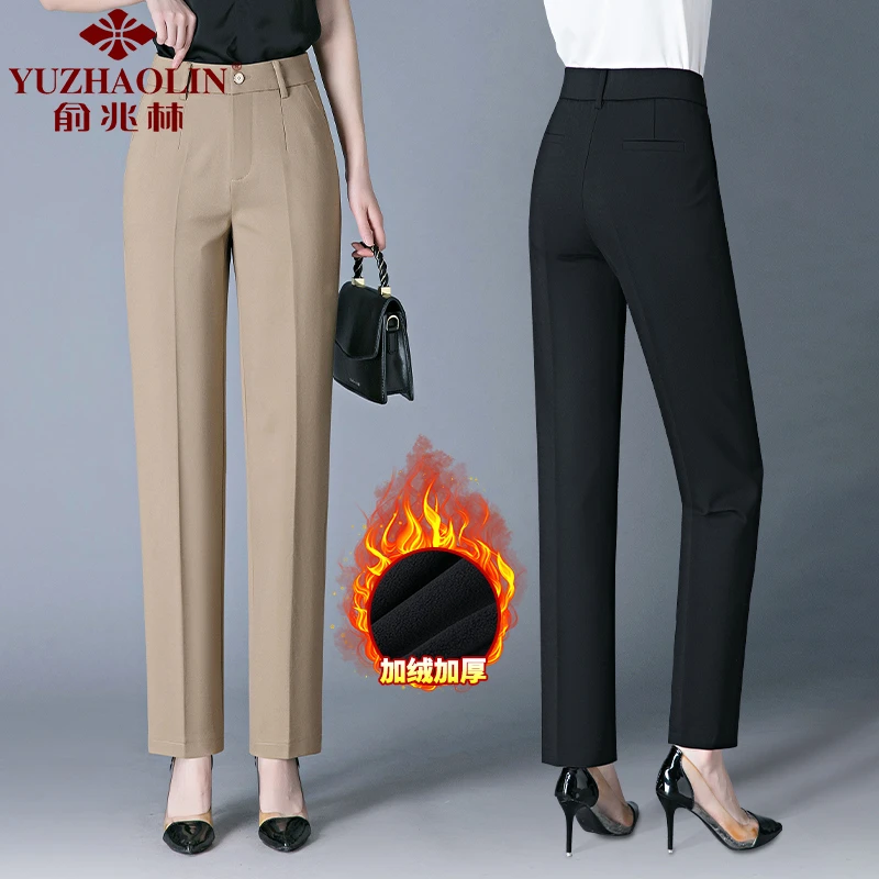 休闲直筒裤女加绒加厚妈妈裤子女款爆款2024新款中老年女装秋冬款