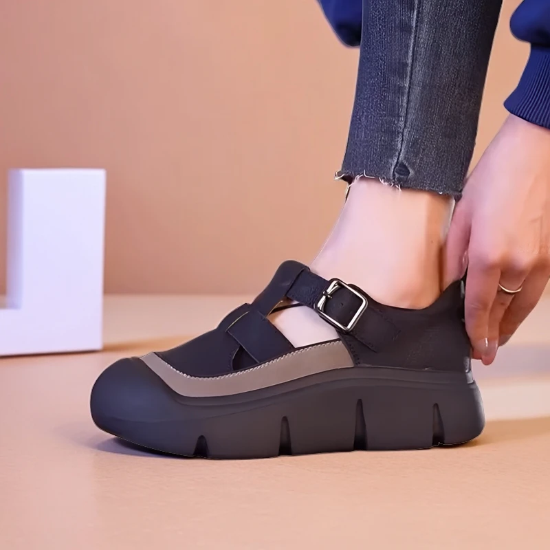 厚底包头凉鞋镂空透气单鞋女2025春夏新款软底软面舒适洞洞鞋