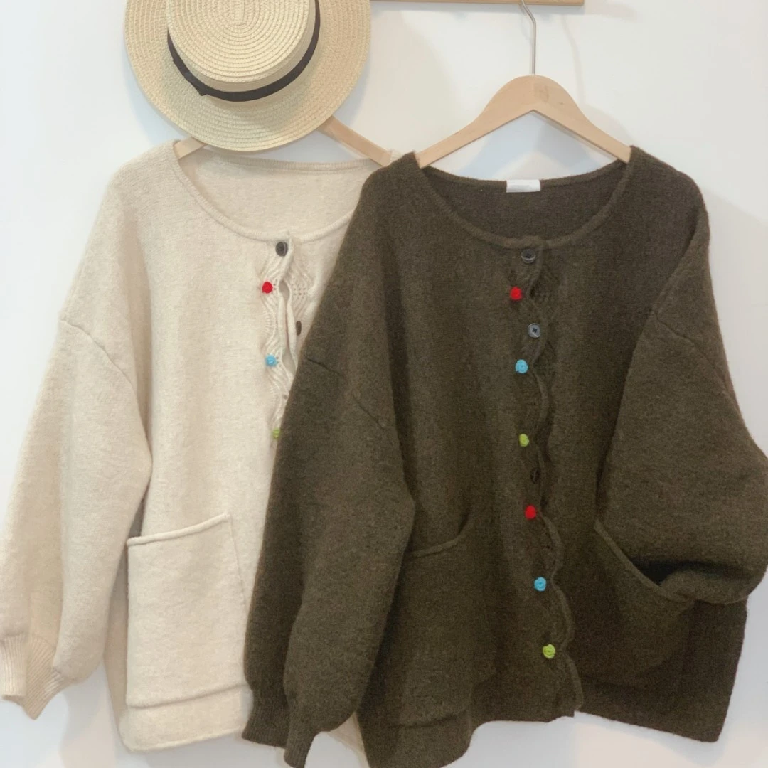 咕咕家   特价（no退no换）日系宽松花边毛衣外套上衣