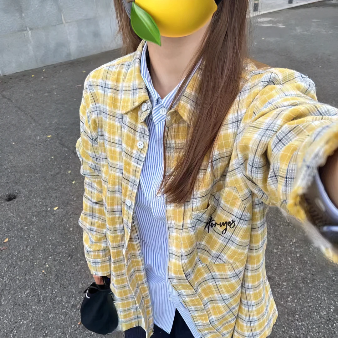 美式慵懒风宽松撞色格子长袖衬衫女春夏季小个子复古潮牌休闲外套