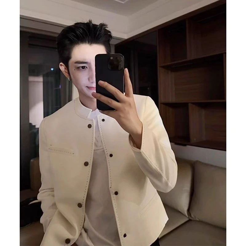 新中式小香风短款西服外套男秋冬国风潮牌高级感痞帅正肩西装夹克