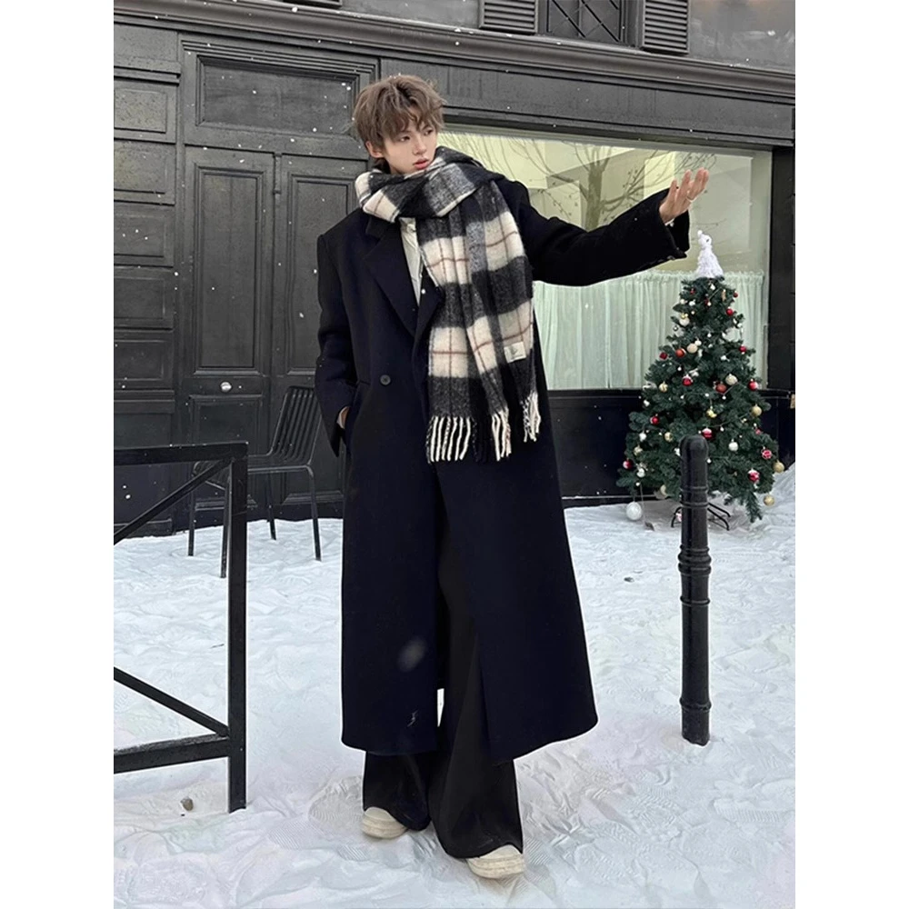 巴尔玛肯中长款过膝毛呢大衣外套男秋冬潮牌高级韩系雅痞呢子风衣