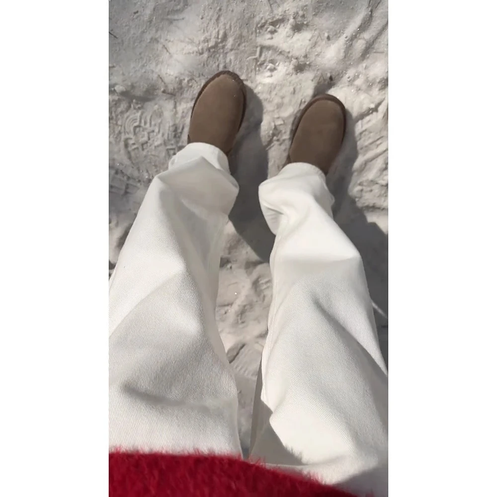 白色cleanfit水洗牛仔裤男秋冬加绒美式潮牌高级感宽松直筒长裤子