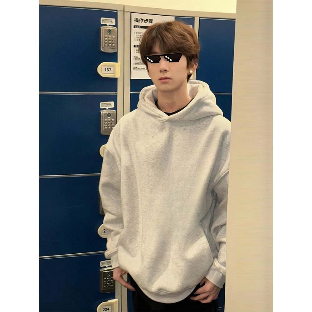 花灰色重磅400g硬挺连帽卫衣男款春秋美式复古潮牌大码少年感外套