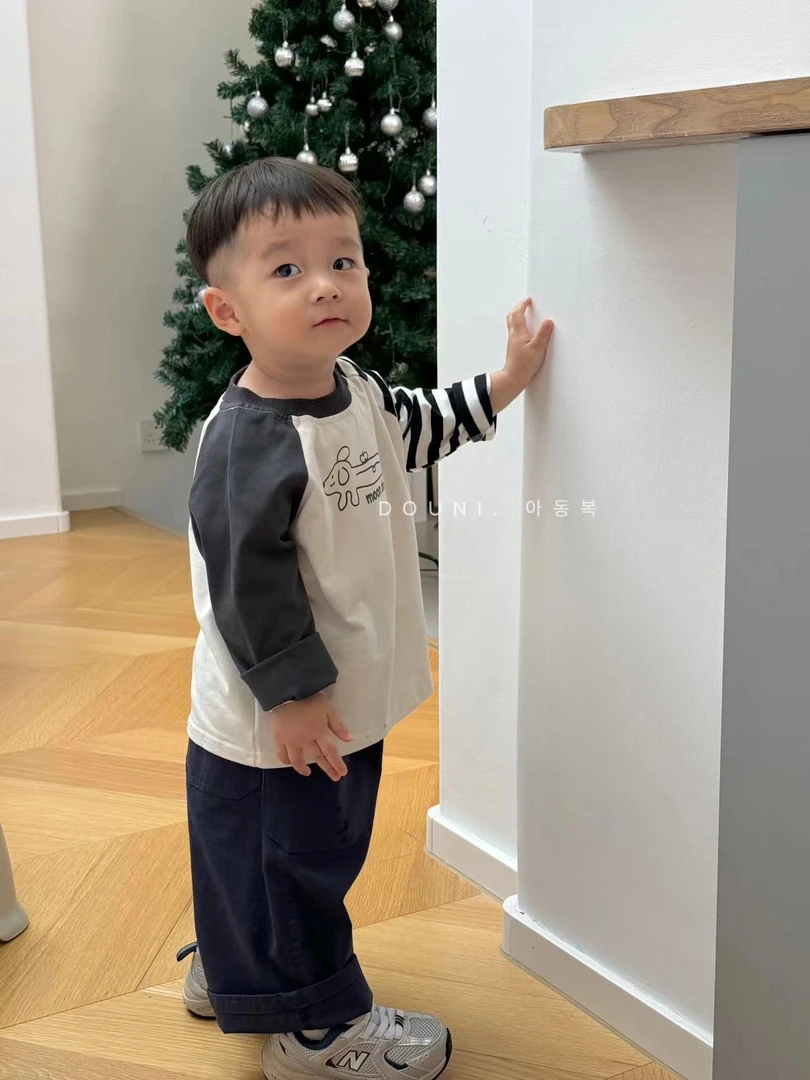 豆泥kids 2024韩版秋季新款儿童长袖T恤男女童宝宝上衣纯棉打底衫