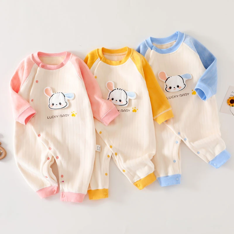 秋冬婴儿连体衣加绒加厚新生儿保暖偏扣护肚0-12个月宝宝双面绒