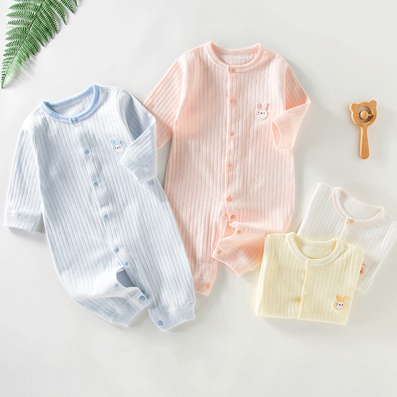 【专柜货】无骨纯棉婴儿连体衣新生儿哈衣爬服男女宝宝秋冬打底衣