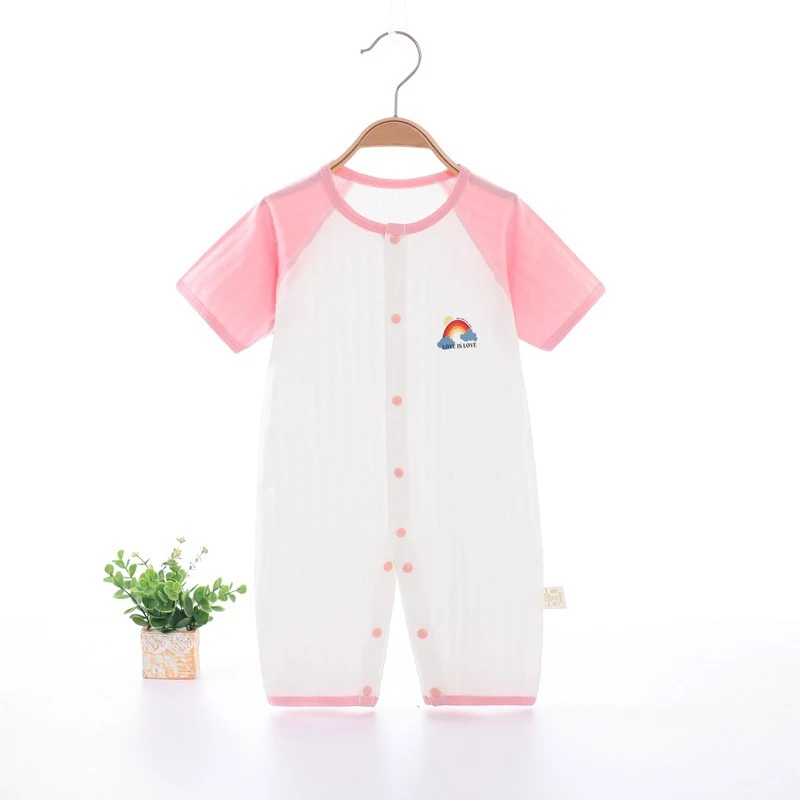 新生婴儿衣服夏季薄款短袖连体衣哈衣爬服男女宝宝空调服纯棉无骨